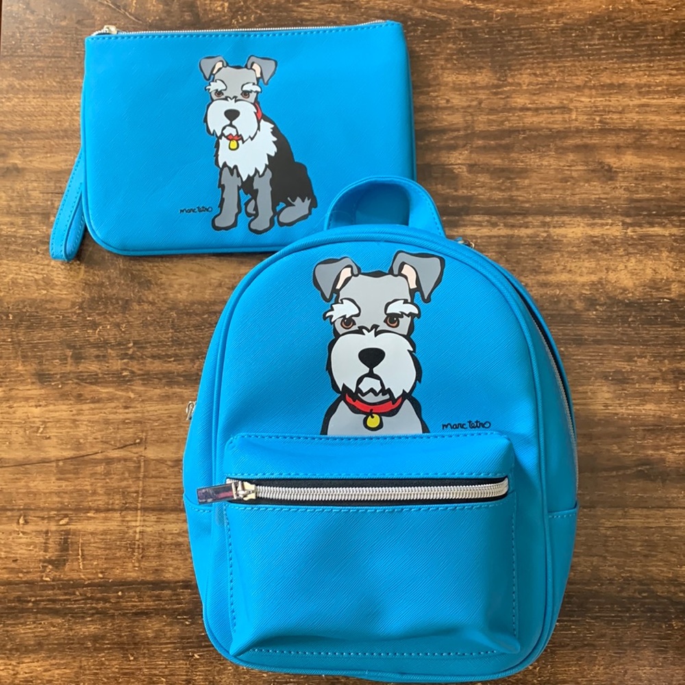 New Marc Tetro Blue Schnauzer backpack and wristlet gift set (w/o tag or box)
